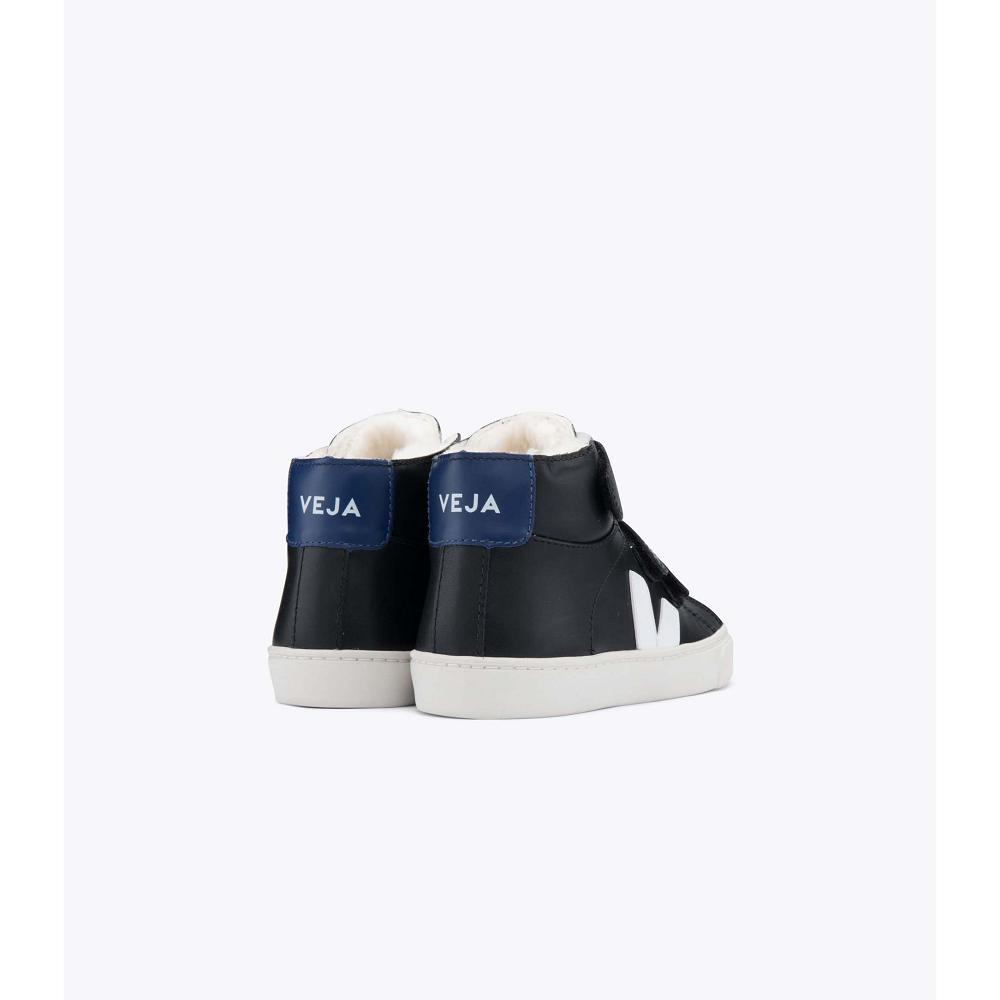 Kids' Veja ESPLAR MID FURED LEATHER High Tops Black | ZA 692VRW